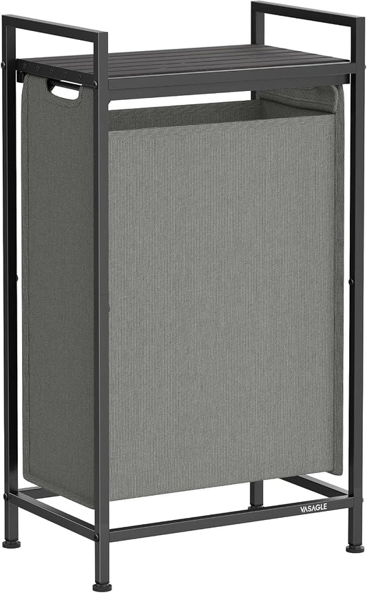VASAGLE Laundry Hamper, Laundry Basket, Laundry Sorter with a Pull-Out and Removable Bag, Shelf, Metal Frame, 12.4 Gallons (47 L), 16.5 x 11 x 29.5 Inches, Slate Gray and Charcoal Gray UBLH001G01 by Unknown
