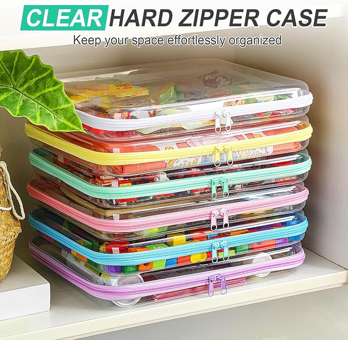 Sanwuta 6 Clear Hard Zipper Case,Assorted Color,13.78 X 11.81 X 2 Inch | Pencil Case Pouches ,Makeup Bag,Plastic Toiletry Diaper Bag ,Travel Toy Storage,Waterproof Organizer Bins - Image 5
