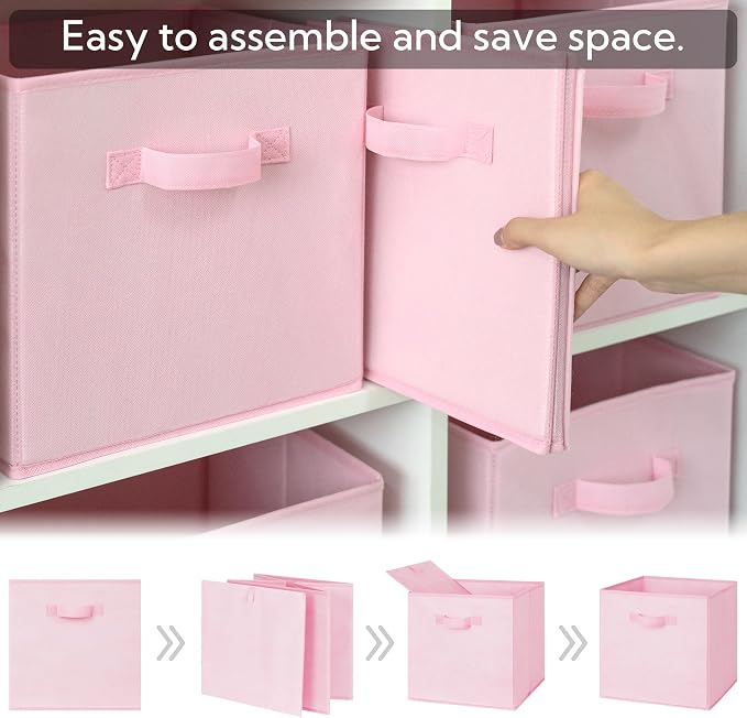 GRANNY SAYS 11 Inch Cube Storage Bins, 6-Pack Storage Cube Organizer, Pink | Collapsible Storage Boxes with Sturdy Handles, Decorative Baskets for Shelves, Closet, Organizing Toys, Clothes - Image 7