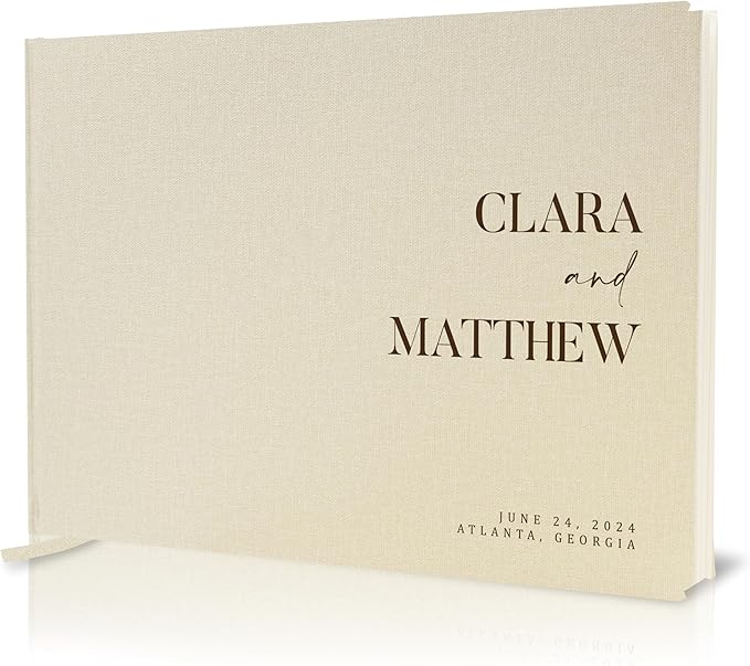 Personalized Guest Book - 11.5" x 8.5" Premium Custom Guest Signing Book with Bookmark and Blank Pages for Wedding Reception Table Decoration Engagement Birthday Party Event, Cream by ModernAlbumDesigns