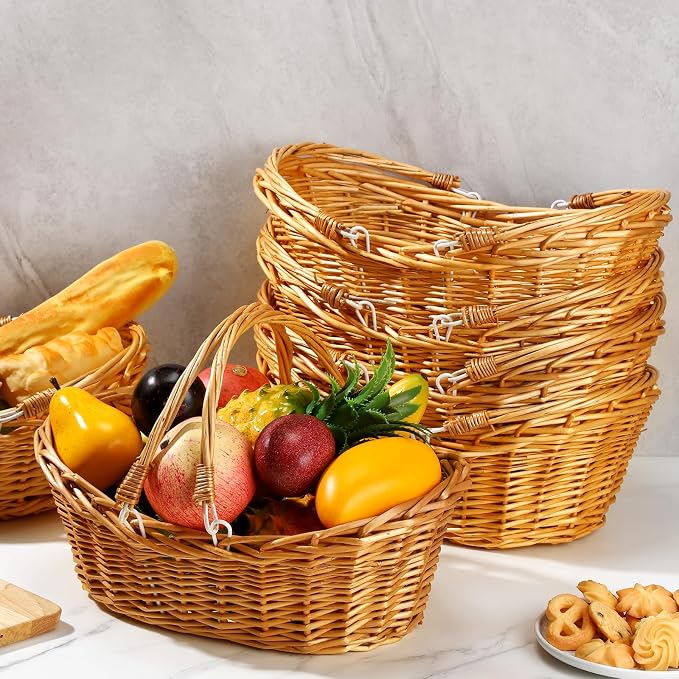 Wesiti 6 Pcs Wicker Picnic Basket with Handle, Hand Woven Harvest Basket Bulk, Wicker Flower Hoppet for Storage, Picnics, Easter, Organizing, Egg Gathering, Candy, Wedding(Light Brown) - Image 3