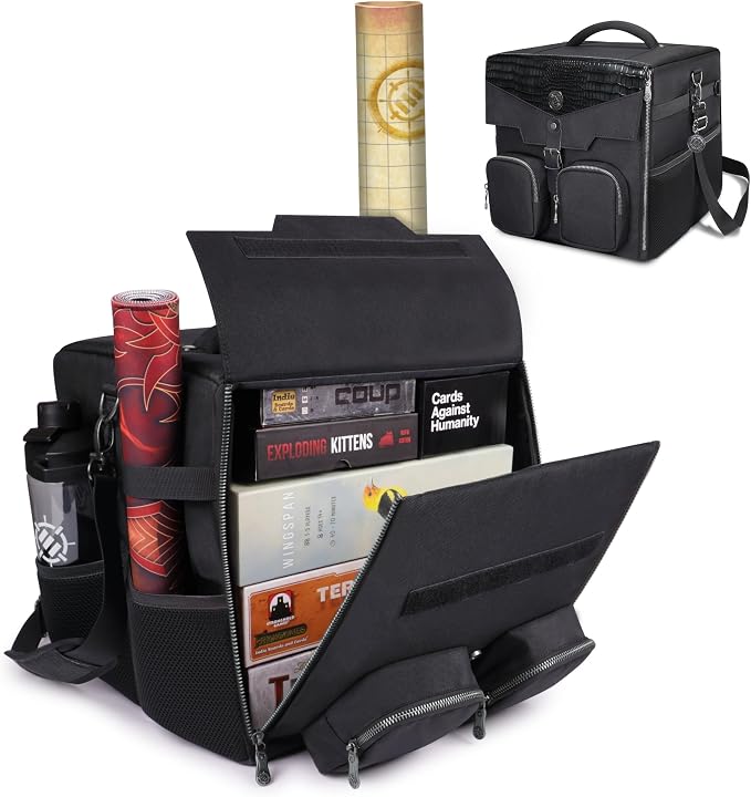 ENHANCE Board Game Shoulder Bag - Collector's Edition Board Game Storage with Shoulder Strap and Accessories Pockets for Dice, Cards, More - Reinforced Carrier Protects Tabletop Games (Dragon Black) by ENHANCEGaming