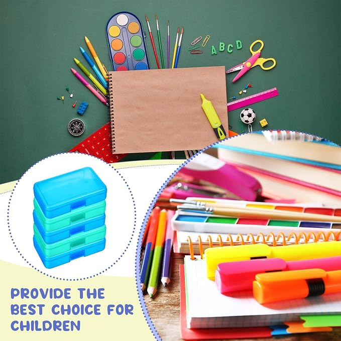 Zhehao 40 Pack Plastic Pencil Box Bulk, Hard Case for Kids,Blue, Green | Clear Lid Cases for School Supplies, 3 Compartment Organizer, Hard Plastic Utility Holder with Pens Brushes, Classroom Use - Image 6