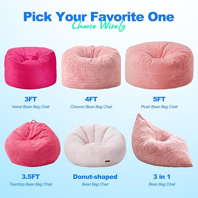 Hobestluk Adult Bean Bag Chair 3 in 1 Convertible Large Bean Bag Sofa | Chevron Plush Pink,Machine Washable,Removable Cover,Easy Convert And Install,Floor Bed,For Livingroom Bedroom - Image 8