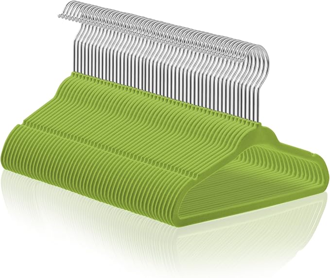Casafield 50 Velvet Baby Hangers - 11" Size for Infant & Toddler Clothes - Lime Green by Casafield