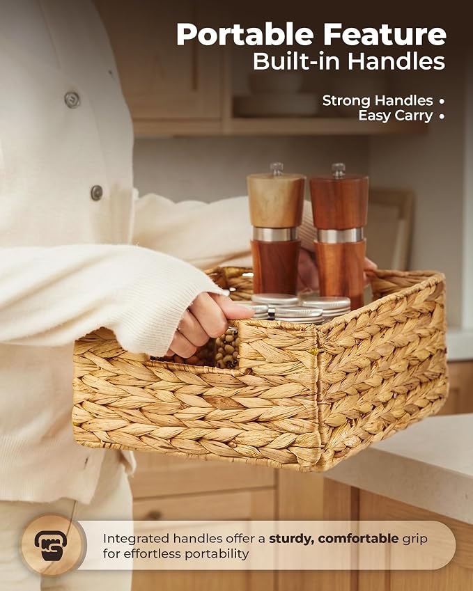Bluewest Water Hyacinth Storage Baskets, Set of 6, Woven Bins with Handles | Organizer and Laundry Basket with Carrying Handles, Designed as a Rattan Bin for Shelves, Closets and Household Essentials. - Image 7