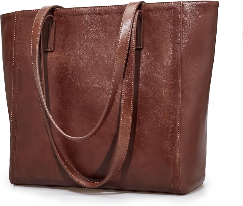 befen Vintage Genuine Leather Work Tote Bag for Women, Tote Bag with Zipper | Large Tote Bag with Zipper Leather Purse and Handbags with Compartment, Vintage Genuine Leather Work Tote Bag for Women by befen-