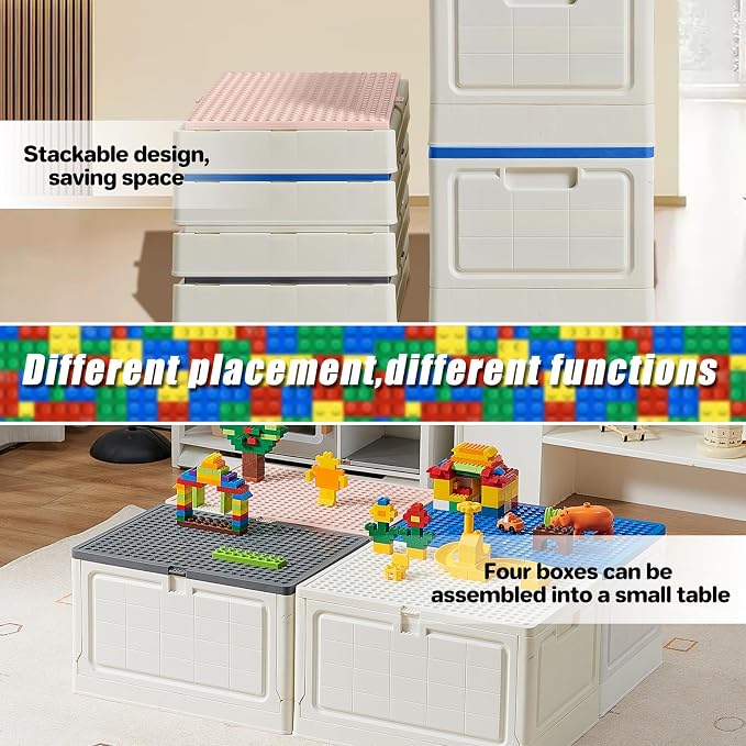 BOSEDSANG Folding Storage Box with Large Building Lid for Duplo Blocks, 28L Collapsible Storage Bin with Back Drawing Board, 29 Qt. Container Storage- 1 Pack- White - Image 6