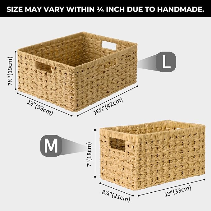 GRANNY SAYS Wicker Storage Baskets, Waterproof Woven Baskets, 2-Pack | Plastic Woven Baskets for Shelves, Wicker Baskets with Handles, Wicker Storage Baskets for Shelves, Woven Baskets for Storage - Image 4
