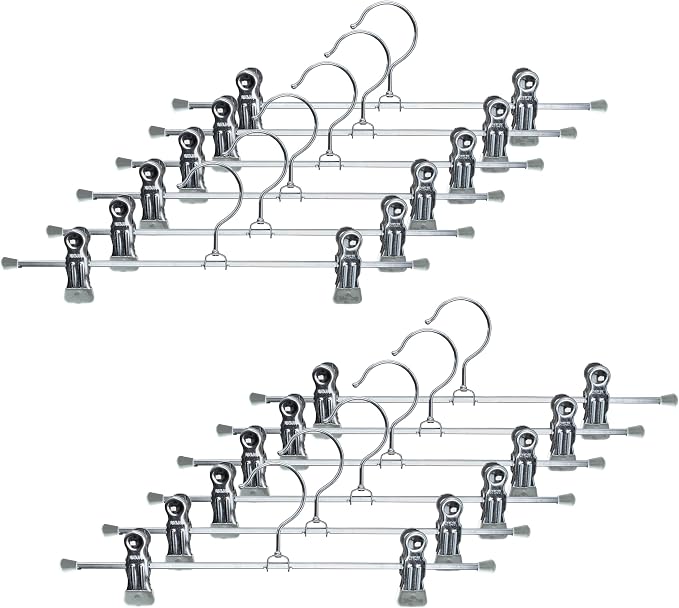 MAWA by Reston Lloyd Space-Saving Clothes Hanger for Pants and Skirts with Two Non-Slip Clips Style K/30D, Set of 12, Silver, 12 Count,18740M by Mawa