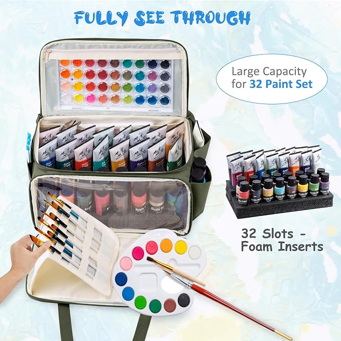 SFYBYHEART Acrylic Paint Storage, Craft Organizer, Art Supply Organizer, Art Tote Bags, Paints Brush Holder for Apple Barrel Acrylic Painting, Palette Board - Image 4