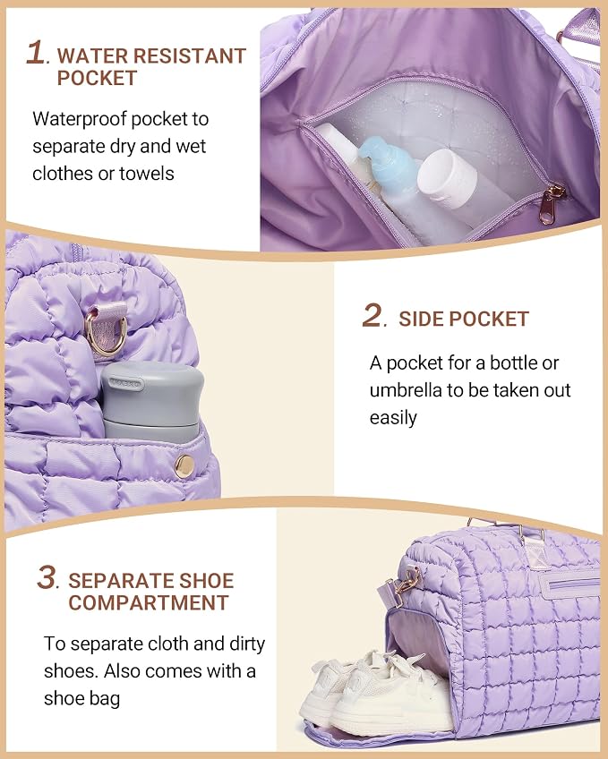 Duffle Bag for Travel, Weekender Bag with Shoe Compartment, Carry On Overnight Bag for Women with Toiletry Bag, Gym Bag with Wet Pocket, Hospital Bags for Labor and Delivery Beige - Image 4