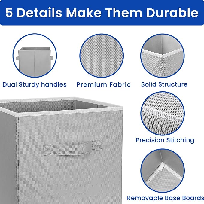 Storage Cubes, 11 Inch Cube Storage Bins for Shelves (10 Pack), Fabric Collapsible Storage Bins with Dual Handles, Foldable Cube Baskets for Magazines, Closet Organizers and Storage Box (Grey) - Image 6