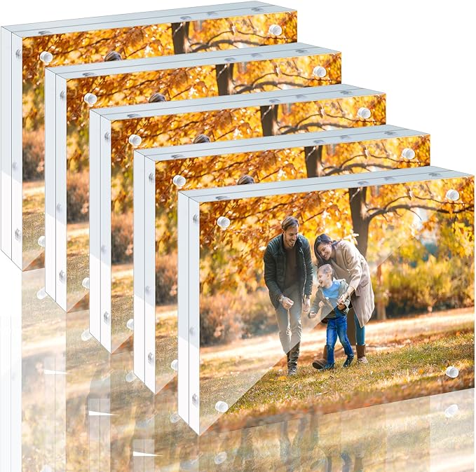 5 Pack 5x7 Acrylic Picture Frames - 20% Thicker Double Sided Magnetic Frame with UV Protection - Freestanding Clear Frameless Display for Tabletops - Modern Photo Frame Set for Home & Office Decor by AdeptusMechanicus