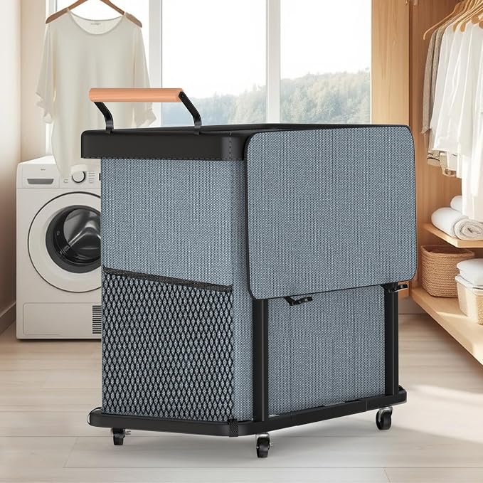 Rolling Laundry Hamper with Wheels, Laundry Hamper 3 Section with Lid Gray | Laundry Basket with Rolling Lockable Wheels and Handle, Laundry Basket Organizer for Laundry Room, Bedroom 230L - Image 7
