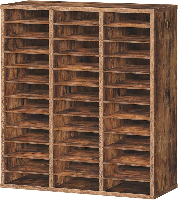 HOOBRO Literature Organizer, 36Compartments Wooden Mail Organizer, Countertop Literature Sorter with Adjustable Shelves for Home, Office, School, Student Mailbox for Classroom, Rustic Brown FG123WF01 by HOOBRO