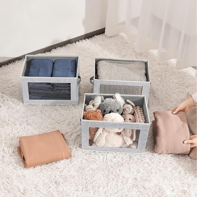 Stackable Storage Bins with Lids - Medium Storage Box with Lids, Foldable Storage Bins, Wardrobe Clothes Organizer with Window, Cubes Storage Bins for Living Room, 6 Pack, Blended - Image 6