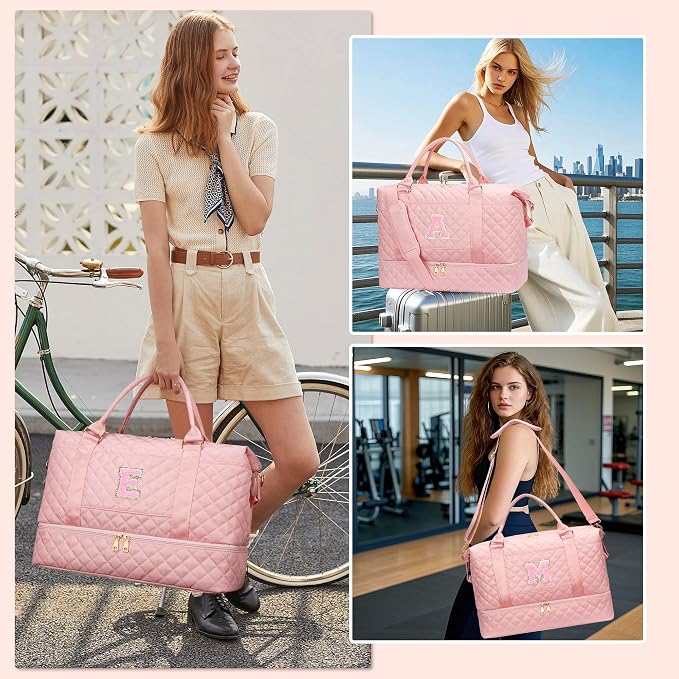 Gifts for Teen Girls-Monogram Overnight Bags Duffle Bag(Pink,R) | Gifts for Teen Girls-Overnight Bags with Toiletry Bag-Weekender Bags with Shoe Compartment for Travel - Image 9