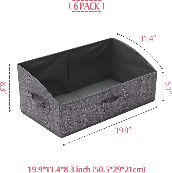 TENABORT 6 Pack Trapezoid Large Foldable Closet Storage Bins with Handle, Fabric Storage Organizer Cube Colth Containers Linen Box Shelf Baskets for Clothes Clothing Shelves Wardrobe - Image 2