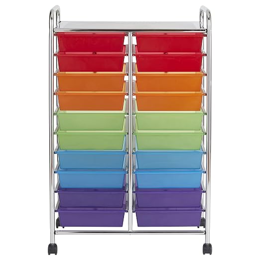 ECR4Kids 20-Drawer Everyday Mobile Storage Utility Cart, Assorted | Durable plastic bins, steel frame, GREENGUARD Gold Certified, 50 lb capacity, rolling casters, craft supplies, office, home - Image 8
