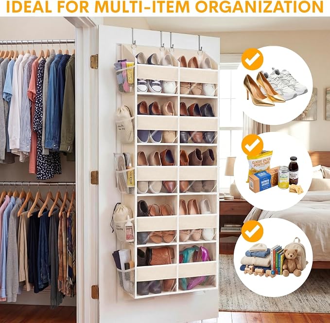 Over the Door Organizer 5 Tiers,Extra Large Behind Door Storage of 10 Compartments,80 lbs Weight Capacity Over the Door Storage, Door Hanging Organizer for Closet, Diaper Organizer, Beige - Image 5