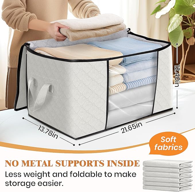 6 Pack Storage Bags for Clothes Blanket Storage Bins with Lids | Foldable Closet Organizers with Zippers,Window and Handles,Fabric Storage Bins for Sweater,Comforter,Bedding,Dorm essentials - Image 2