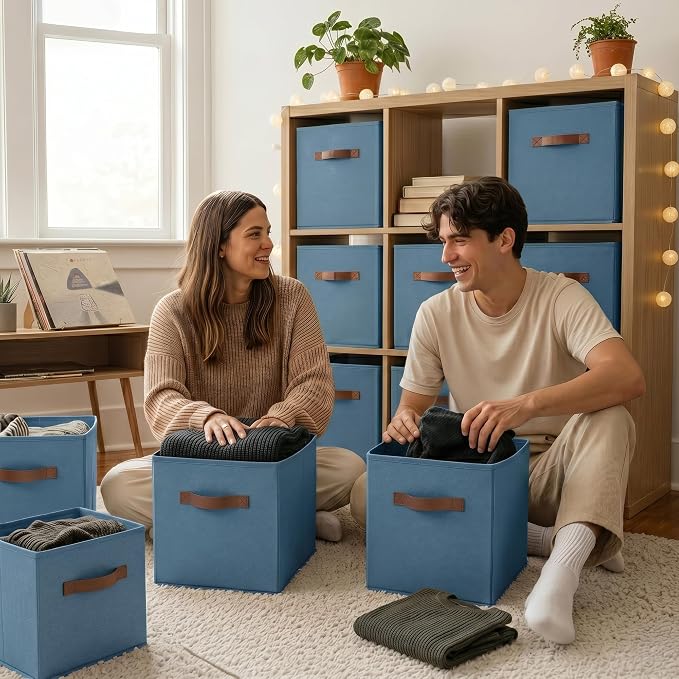 GRANNY SAYS 11 Inch Storage Cube Organizers, Light Blue, 6-Pack | Collapsible, Cube Storage Bins with Thickened Base Plate, Sturdy Handles, Decorative Baskets for Shelves, Closet - Image 6