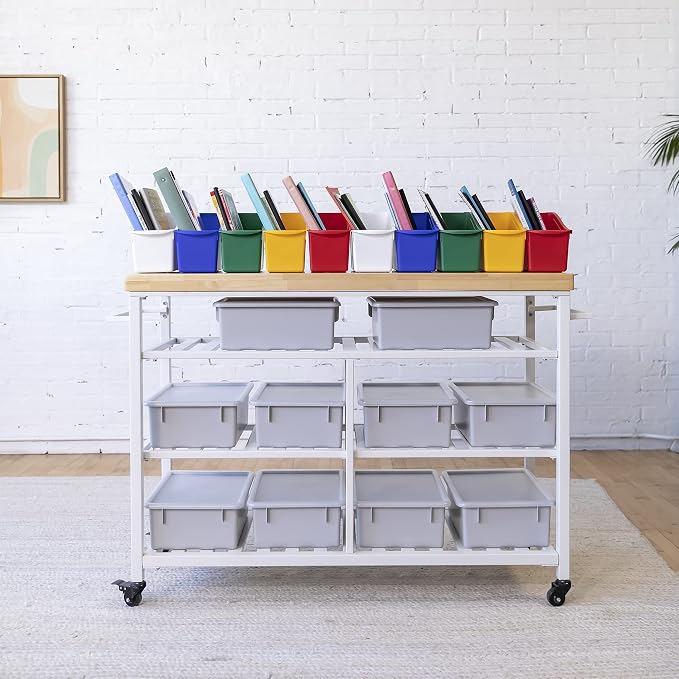 ECR4Kids Linking Plastic Storage Book Bin, Multipurpose Organization, Assorted, 10-Piece | Durable plastic with built-in handles, interlocking, nestable, ideal for books, magazines, and files in a classroom or office - Image 7