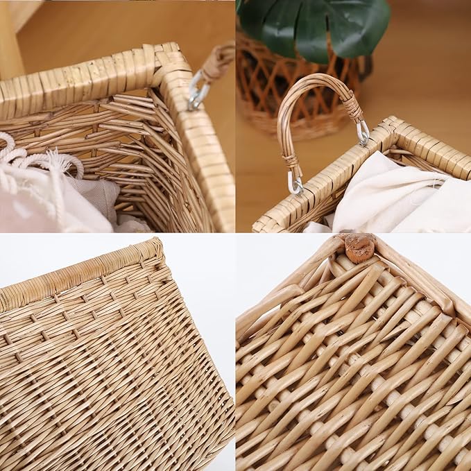 YAHUAN Natural Wicker Storage Basket with Built-in Handles Stair Basket Magazine Basket Large Wicker Baskets for storage Home Organizing Laundry (Wicker) - Image 5