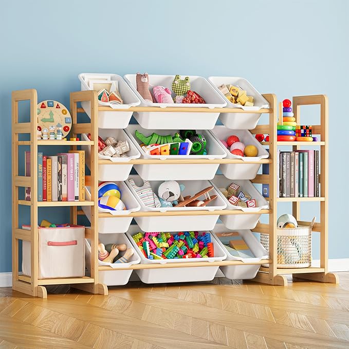 SpaceAid Toy Storage Organizer with 6 Shelves and 12 Bins, Bookshelf/Bookcase, Kids Bin Shelf, Toys Box for Playroom Organization for Bedroom & Room Decor, White, 52.3" W by SpaceAid