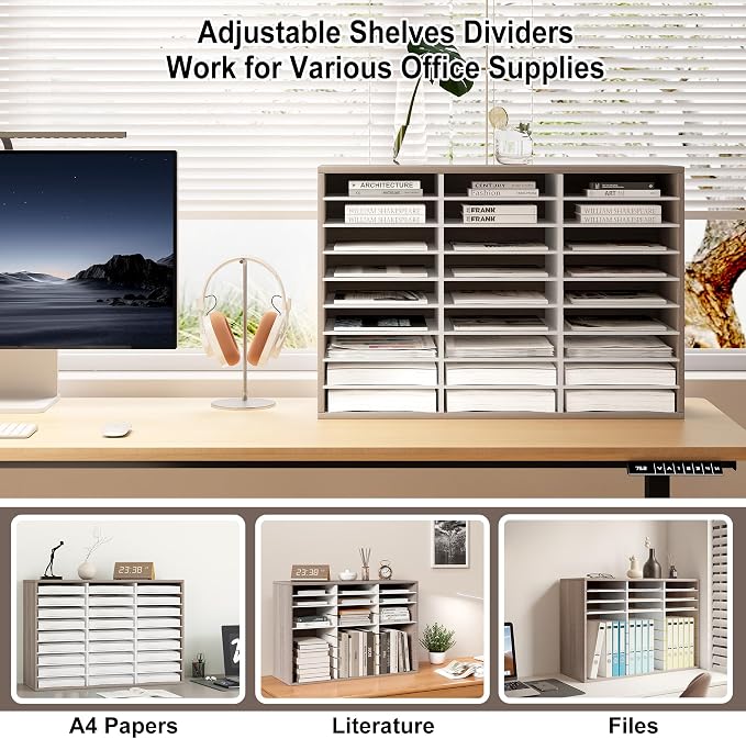 Alpeir Classroom Mailbox 27 Slots with Removable Shelves, Retro Grey/White | Hold 13500 Sheets Paper, Heavy Duty, Easily Assemble, Teacher Student Organization, For Classroom, Office Home Countertop - Image 3