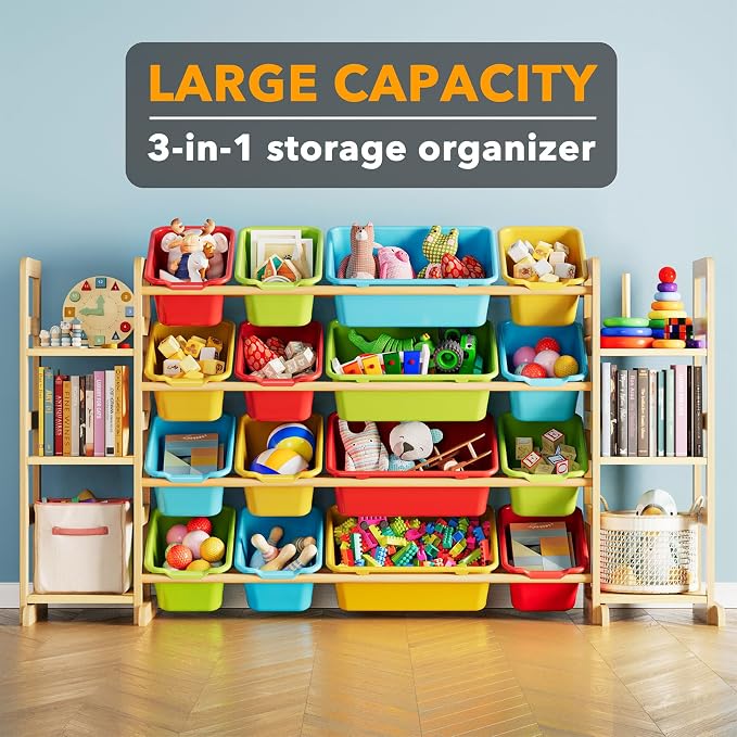 SpaceAid Toy Storage Organizer with 6 Shelves and 16 Bins, Toy Organizers Storage Bookshelf, Kids Bin Shelf Toys Box Bookcase for Bedroom Playroom Organization Room Decor, Multi-Colored - Image 3