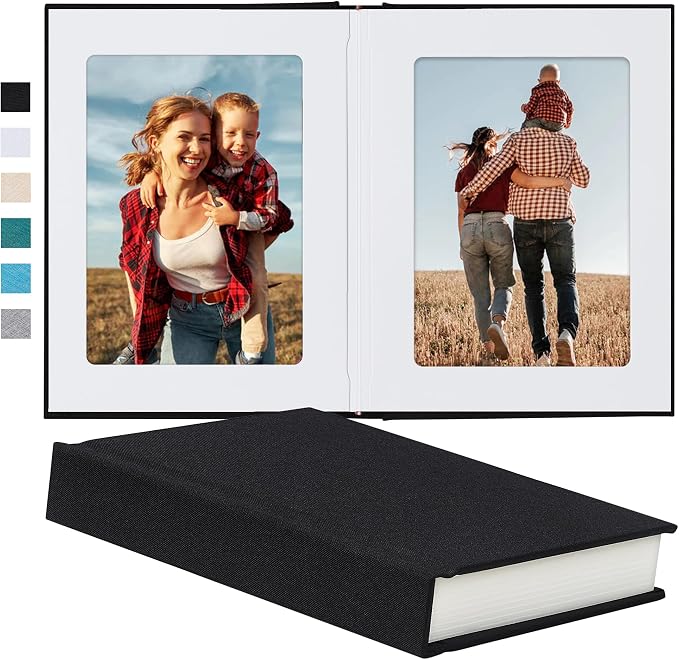 Pssoss 5x7 Photo Album with Writing Space, Linen Cover, 20 Photos, Black | High-GSM writable pages with easy slip-in pockets for weddings, baby photos, family memories, travel, and anniversaries. by Pssoss