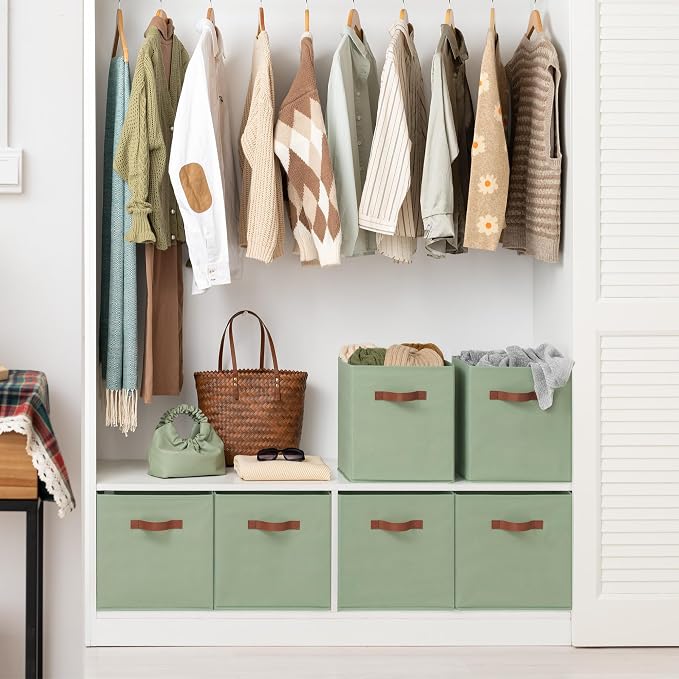 GRANNY SAYS 13 Inch Storage Cube Organizers, Sage Green, 6-Pack | Collapsible Storage Boxes with Thickened Base Plate, Sturdy Handles, Decorative Cube Storage Bins for Shelves, Closet - Image 4