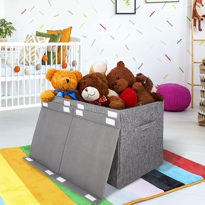 Large Toy Box Chest with Lid, Collapsible Sturdy Toy Storage Organizer Boxes Bins Baskets for Kids, Boys, Girls, Nursery, Playroom, 25"x13" x16" (Linen Gray) - Image 2