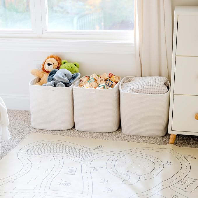 NaturalCozy 13x15x13 Kallax Storage Cubes, 3 Pack | Cotton Rope Cube Storage Bins Woven Baskets for Organizing | Kallax Insert Baskets for Shelves Organizer, Kids Toy, Pantry, Closet, Baby Nursery - Image 8