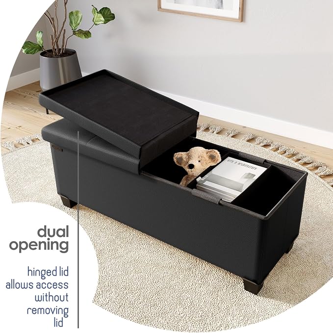 Storage Ottoman Bench with Bins, 43-in Storage Bench for Bedroom End of Bed, Folding Foot Rest Ottoman for Living Room Max 660lbs, Faux Leather Ottomans, Black - Image 8
