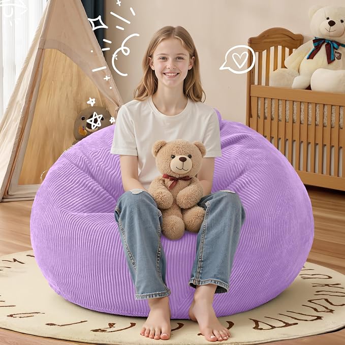 2.5FT Bean Bag Chair,Teardrop Bean Bags with Memory Foam Filled | Beanbag Chairs with Handle,Teardrop Bean Bag Sofa with Corduroy Machine Washable Cover for Living Room,Bedroom-Purple - Image 6