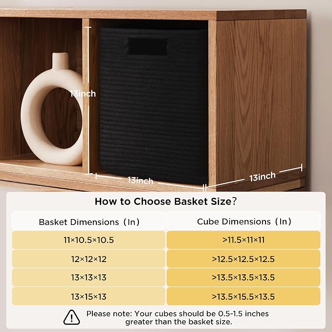 UBBCARE Set of 4 Storage Basket-13 X 13 X 13 in, Cotton Rope Basket for Shelves, Toys, Book, Cube Storage Bins with Handles, Woven Storage Basket for Organizing, Black - Image 2