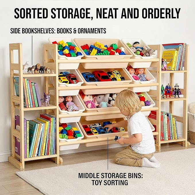 Amdermi Kids Toy Storage Organizer, 52 Inch White 6-Shelf Bookcase with 12 Bins, Cubby Toy Organizer for Toddler Playroom, Bedroom, Nursery - Image 4