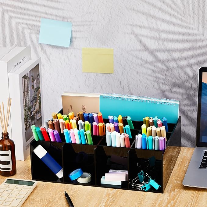 MotiMind Acrylic Pen and Marker Organizer for 200 Markers | 17 Compartments, Vertical Marker Pencil Organizer, Acrylic Pen Display Holder, Art Supply Storage for Desk Stationery, Clear - Image 5