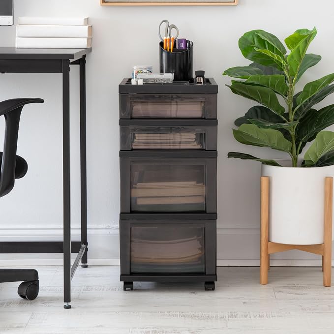 IRIS USA 4-Drawer Rolling Storage Cart with Wheels, Black/Gray | Keep classroom supplies, teacher essentials, craft materials, and learning tools organized with easy-access drawers. - Image 2