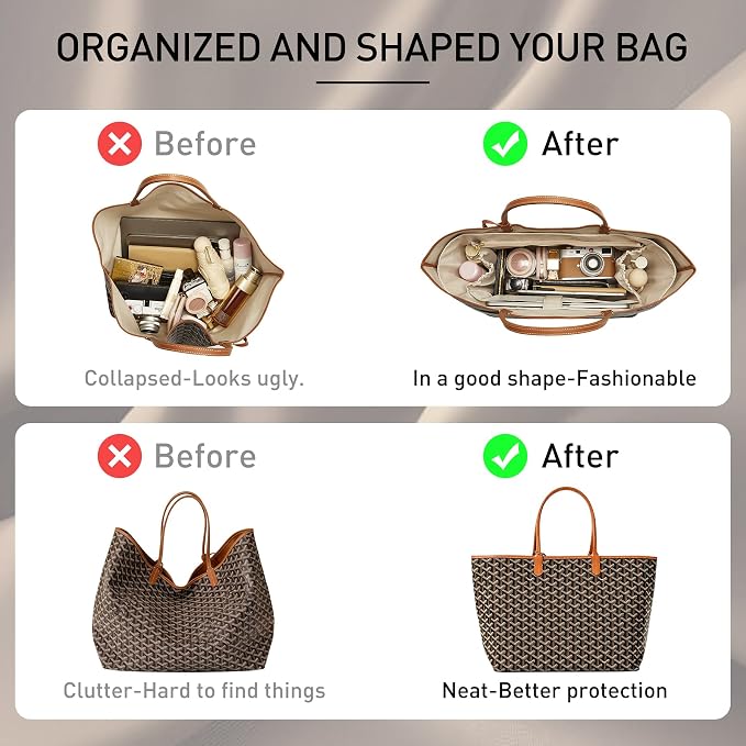 Nylon Purse Organizer Insert for Goyard ST PM with 13" Laptop Sleeve | Waterproof Goyard Tote Bag Organizer Insert with 13in Laptop Sleeve for Saint Louis PM, Elastic Cup Holder YKK Zipper, Beige - Image 7