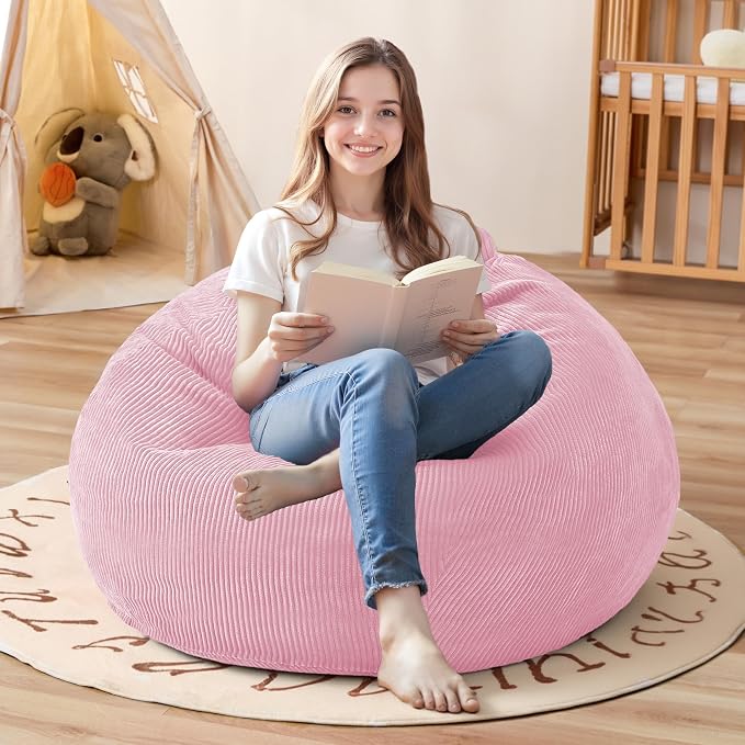 2.5FT Bean Bag Chair,Teardrop Bean Bags with Memory Foam Filled | Beanbag Chairs with Handle,Teardrop Bean Bag Sofa with Corduroy Machine Washable Cover for Living Room,Bedroom-Light Pink by Cansunna