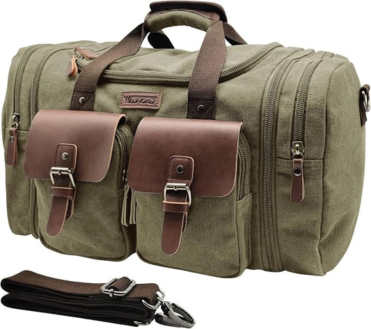 Wildroad Canvas Duffle Bag - 60L Expandable Weekender Overnight Travel Bag | Gifts for Men, Holiday Birthday Gift for Dad, Husband & Partner, Carry-on Size by WILDROAD