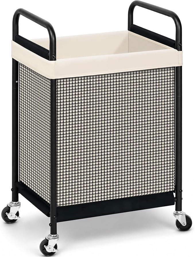 STORAGE MANIAC Rolling Laundry Hamper with Wheels 1-Section Laundry Sorter Rolling Laundrys Basket on Wheels with Removable Bag Clothes Hamper Laundrys Organizer Cart Bathroom Bedroom 90L Beige by STORAGEMANIAC