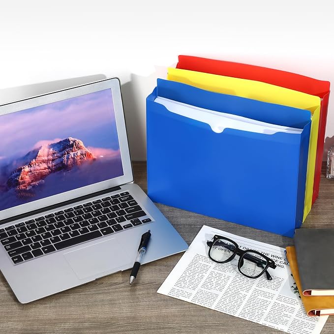 Dunzoom 50 Pack File Jackets Letter Size 2 Inch Stylish Expansion Manila Plastic File Folders Expandable Heavy Duty Reinforced Straight Cut Tab Expandable Document Jacket for Office - Image 4