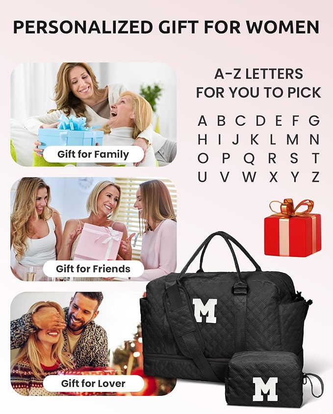 Customized Gifts for Women/Mom-Duffle Bag with Shoe Compartment | Personalized Weekender Bag, Monogram Overnight Bags, Travel Bags with Makeup bag, Birthday Gift for Kid (Letter O) - Image 7