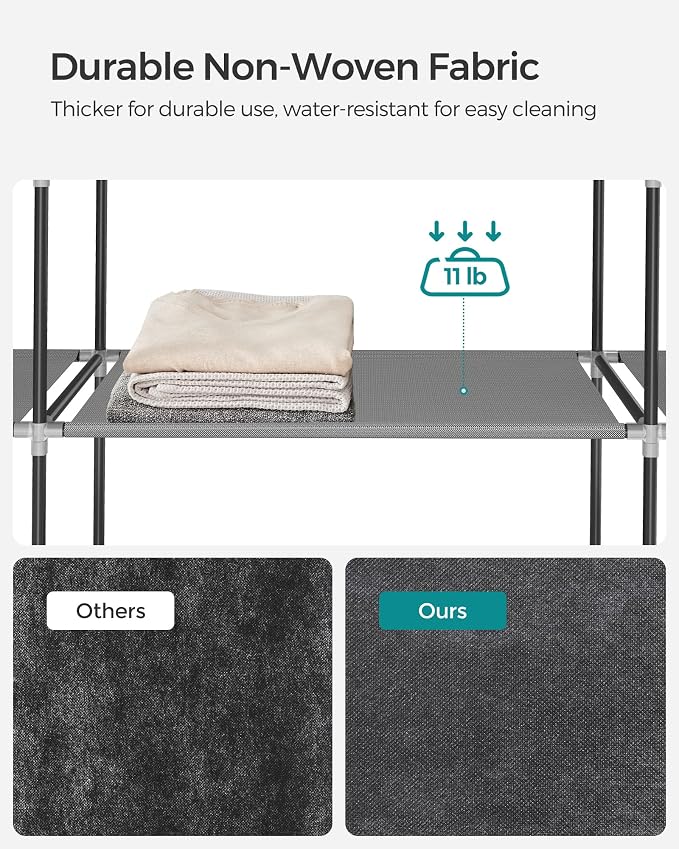 SONGMICS Portable Closet with Cover, 3 Hanging Rods and Shelves | Wardrobe Closet Organizer, 4 Side Pockets, 17.7 x 51.2 x 65.7 Inches, Dove Gray, RYLAN Collection URYG092G02 - Image 6