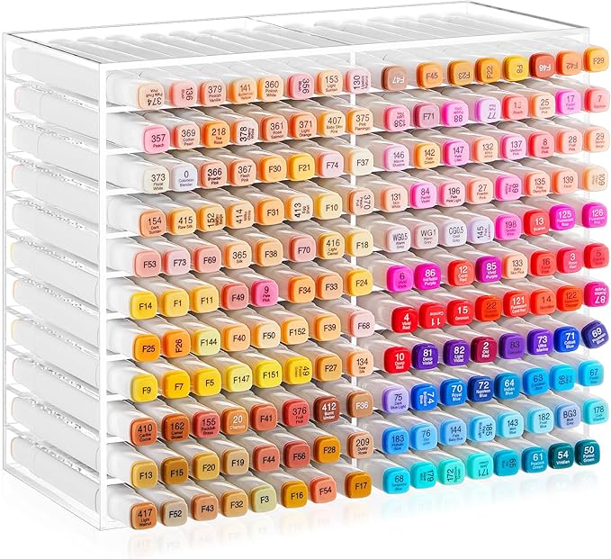 MotiMind Acrylic Marker Organizer for 176 Marker, Large Art Pencil Holder Storage Rack for Desk, Pens Art Brushes Display Stand with 22 Compartments for Desktop, Office (Clear, 176 Capacity) by MotiMind